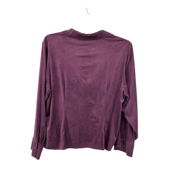 Calvin Klein Womens 1X Plum Aubergine Blouse Ruched Front Micro Suede New - Picture 2 of 16